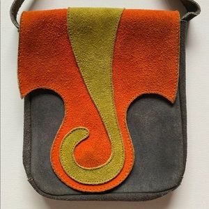 Vtg Psychedelic Suede Crossbody Purse Bag